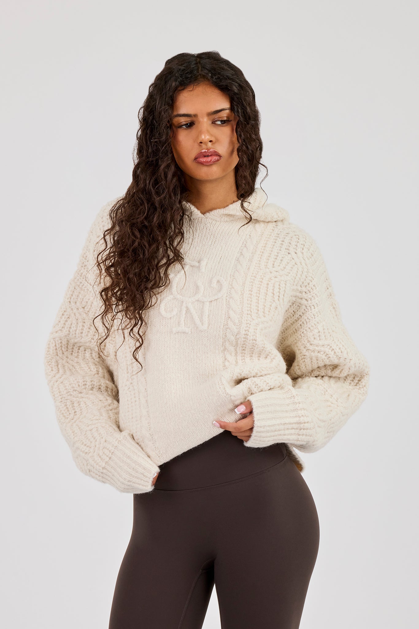 CN Cable Knit Oversized Hoodie - Off White